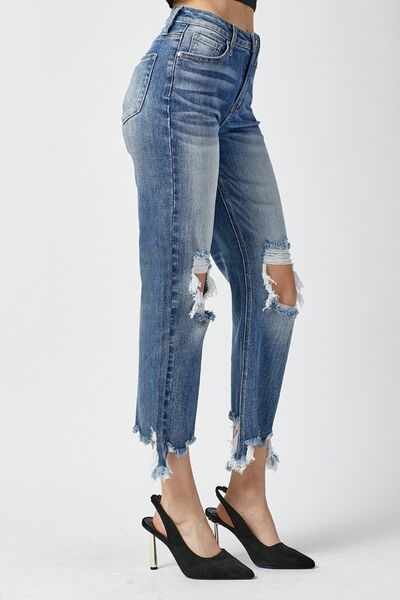 Vianne | Hoge taille distressed cropped straight Spijkerbroek