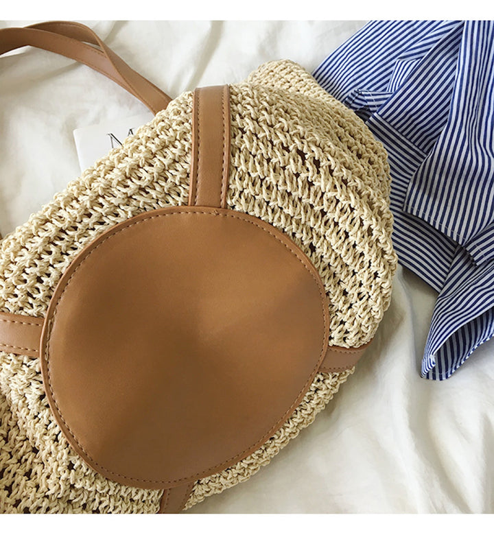 CALORA_ Coastal Chic Riet Geweven Tote Bag - Zomerse Tas en Dagelijkse Essentieel