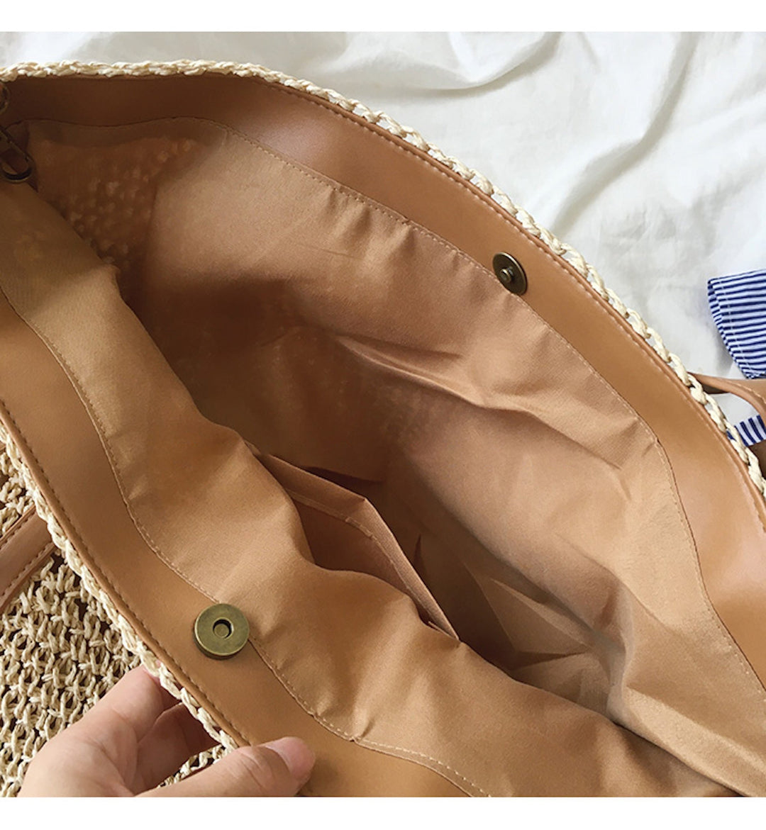 CALORA_ Coastal Chic Riet Geweven Tote Bag - Zomerse Tas en Dagelijkse Essentieel