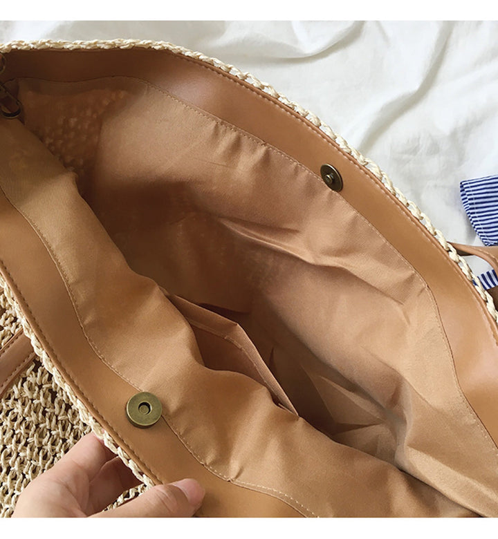 CALORA_ Coastal Chic Riet Geweven Tote Bag - Zomerse Tas en Dagelijkse Essentieel
