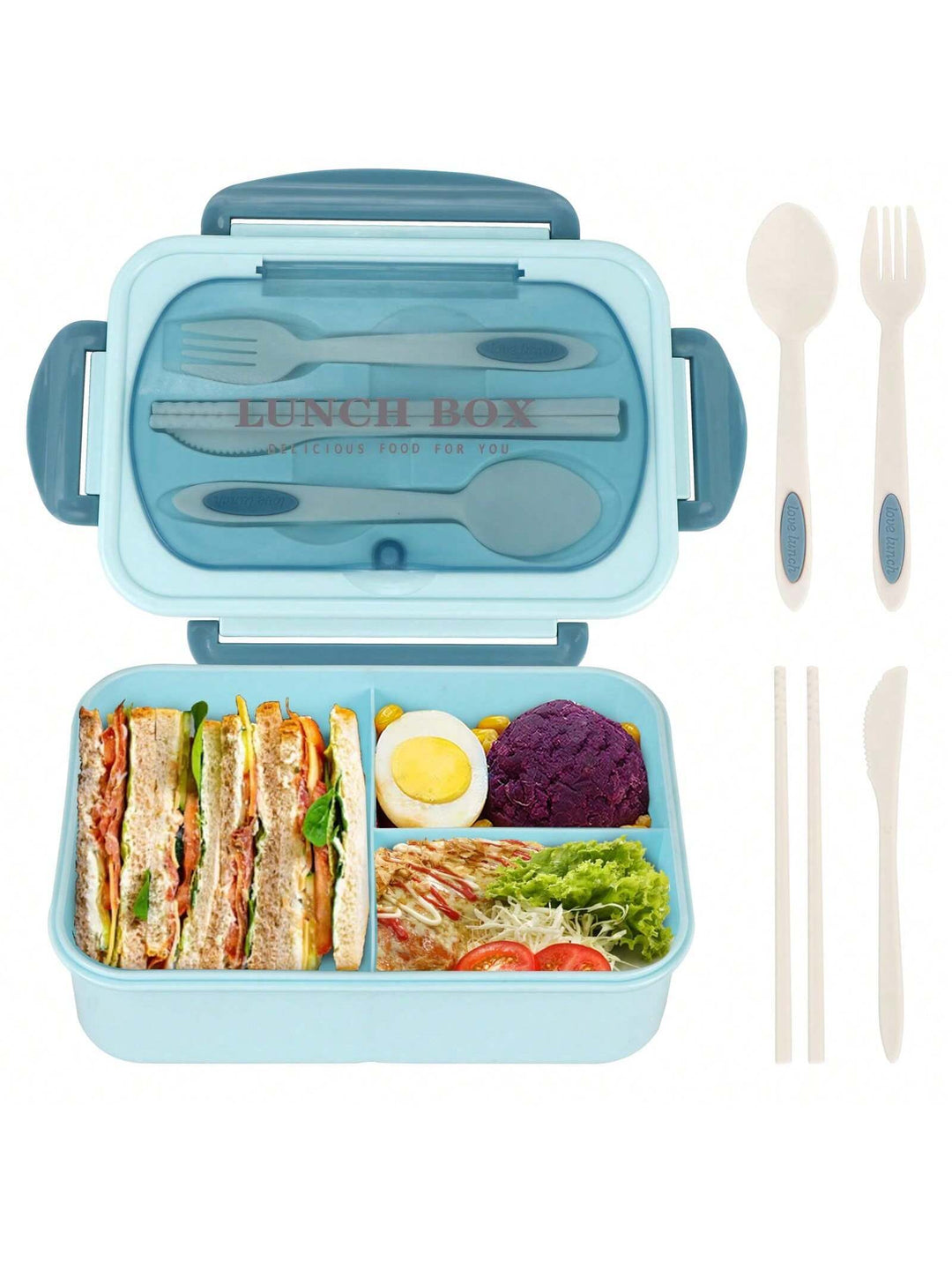 CALORA_ Lekvrije 1200 ml Bentobox voor Volwassenen met Bestek en 3 Compartimenten