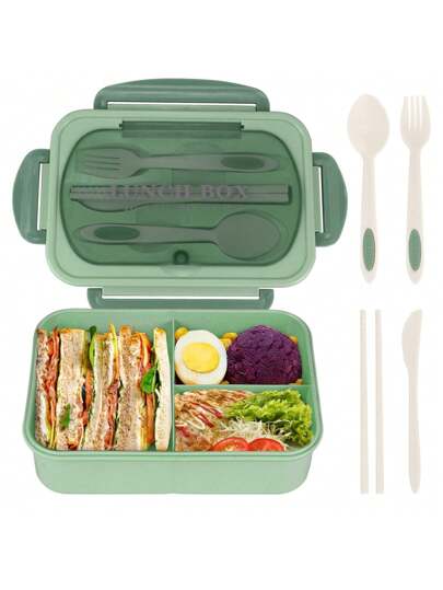 CALORA_ Lekvrije 1200 ml Bentobox voor Volwassenen met Bestek en 3 Compartimenten