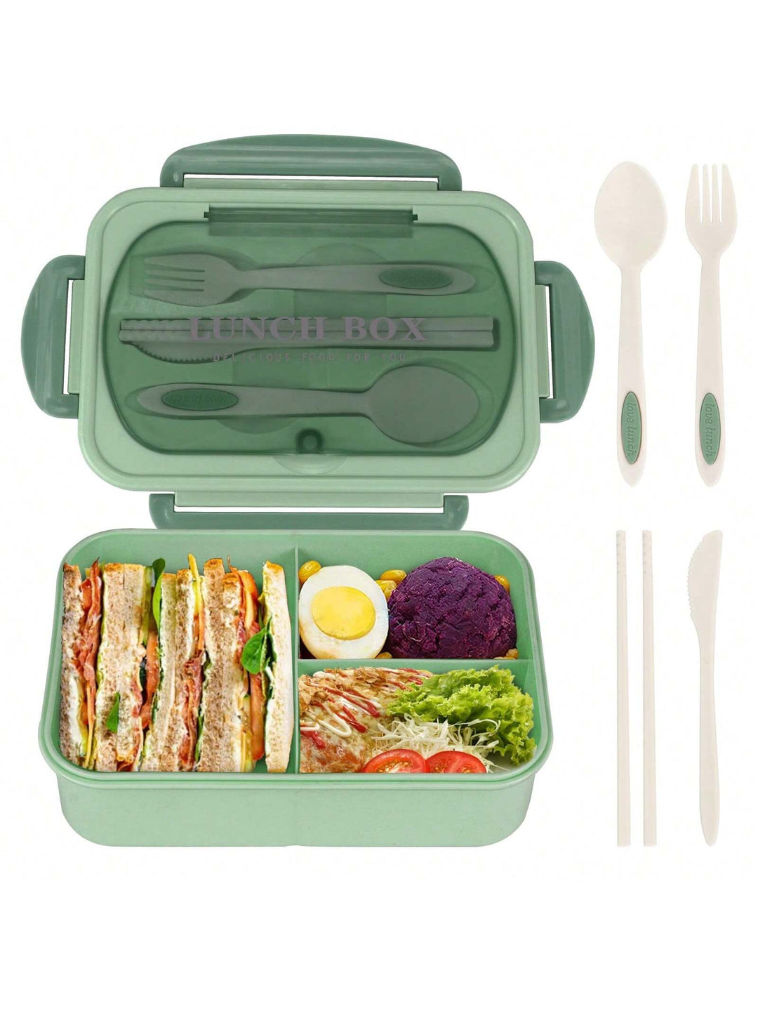 CALORA_ Lekvrije 1200 ml Bentobox voor Volwassenen met Bestek en 3 Compartimenten