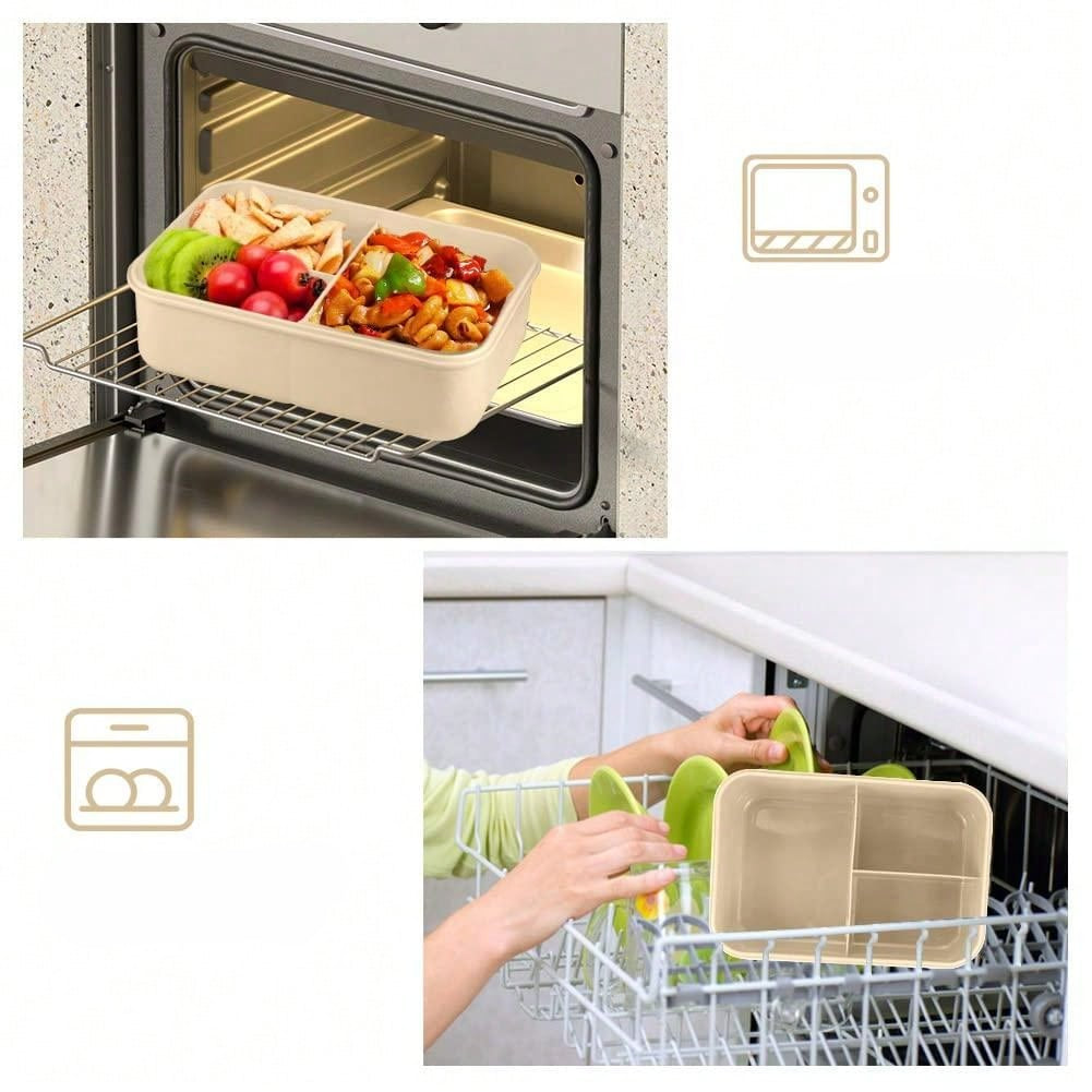 CALORA_ Lekvrije 1200 ml Bentobox voor Volwassenen met Bestek en 3 Compartimenten