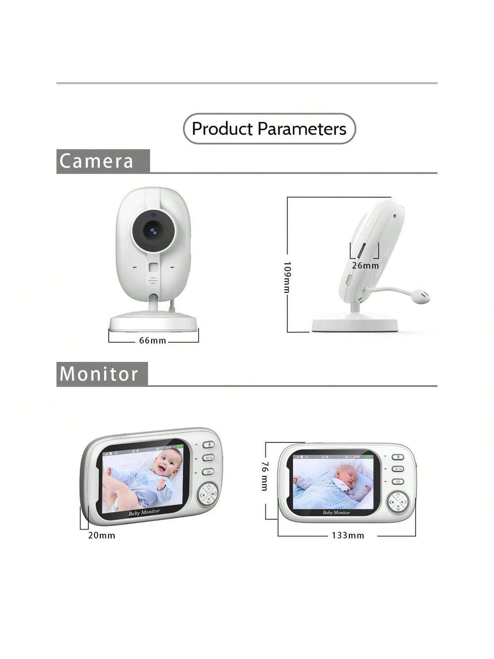 CALORA_ Oplaadbare Babyfoon met 3,5 Inch Scherm en Tweerichtingscommunicatie