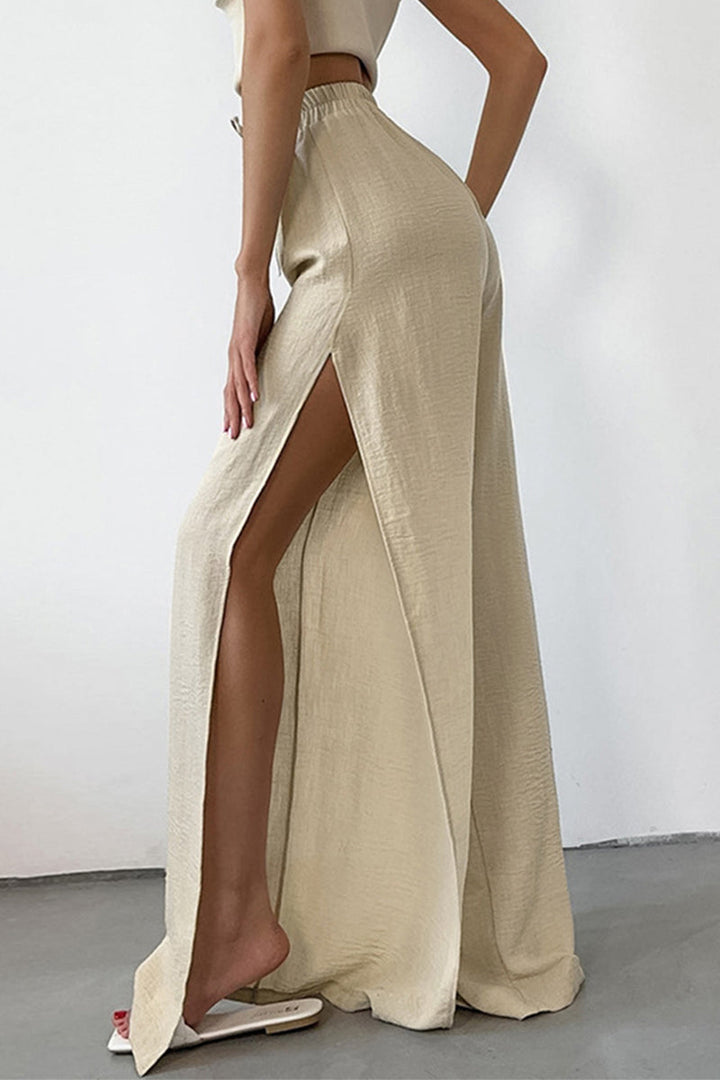 CALORA_ Kaiulani - casual vetersluiting, losse hoge taille, wijde pijpenbroek