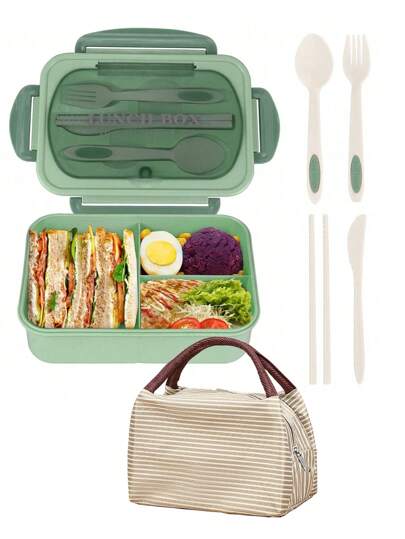 CALORA_ Lekvrije 1200 ml Bentobox voor Volwassenen met Bestek en 3 Compartimenten