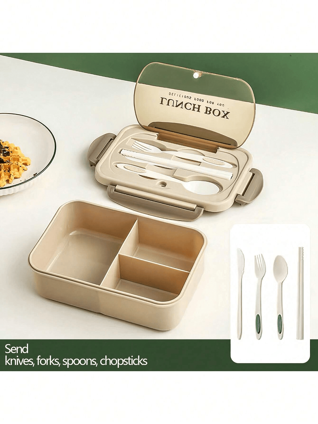 CALORA_ Lekvrije 1200 ml Bentobox voor Volwassenen met Bestek en 3 Compartimenten