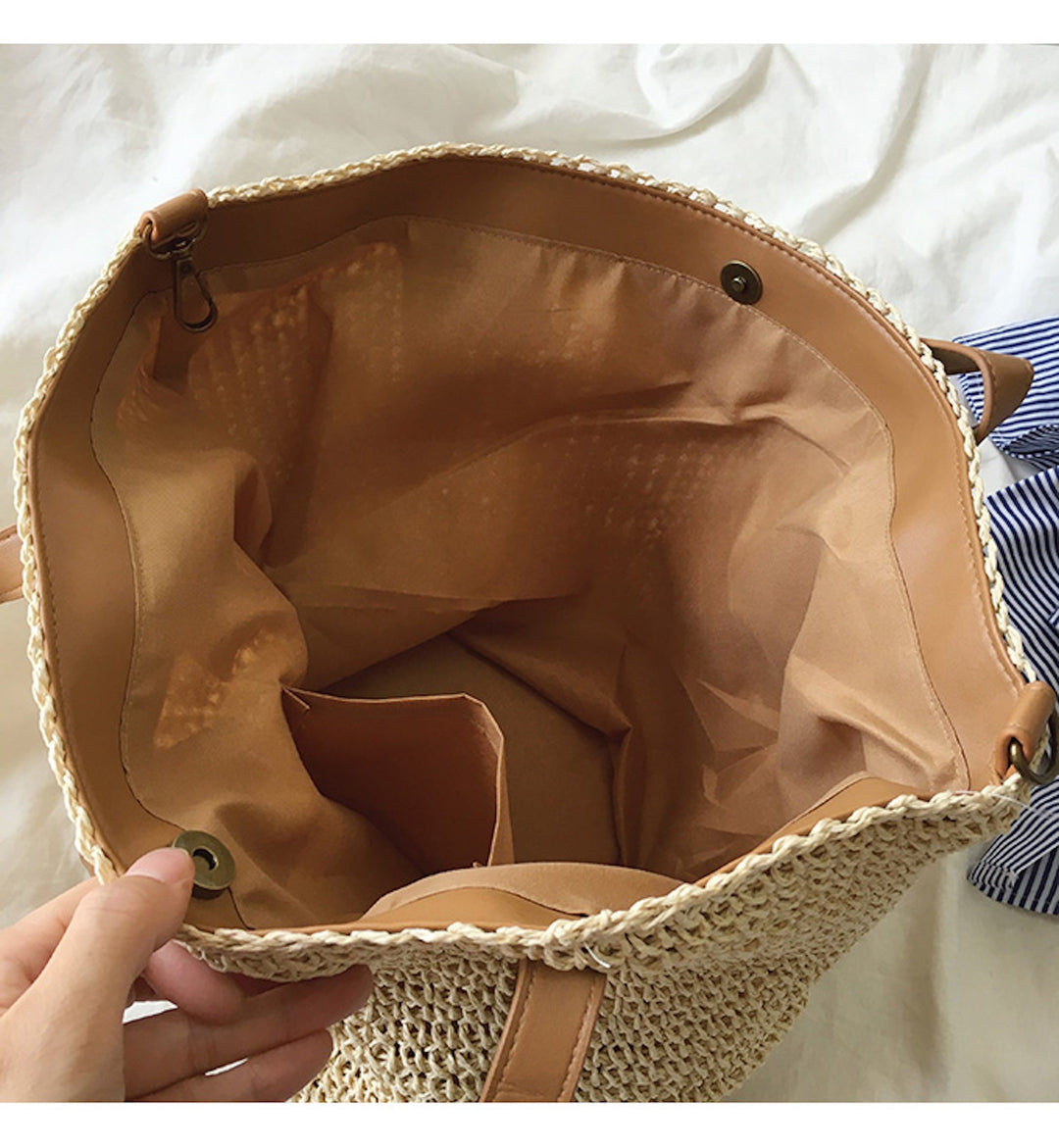 CALORA_ Coastal Chic Riet Geweven Tote Bag - Zomerse Tas en Dagelijkse Essentieel