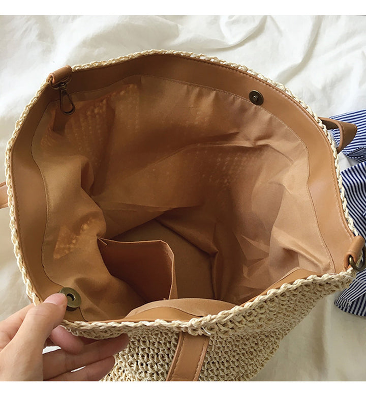 CALORA_ Coastal Chic Riet Geweven Tote Bag - Zomerse Tas en Dagelijkse Essentieel