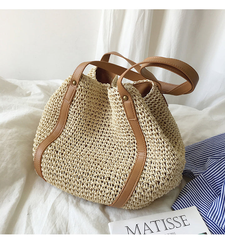 CALORA_ Coastal Chic Riet Geweven Tote Bag - Zomerse Tas en Dagelijkse Essentieel