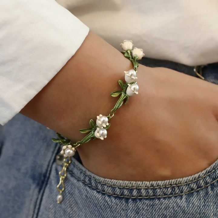 CALORA_ Vintage Armband Sieradenset met Bloeiende Leliën en Parels