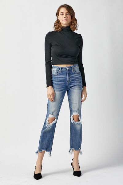 Vianne | Hoge taille distressed cropped straight Spijkerbroek