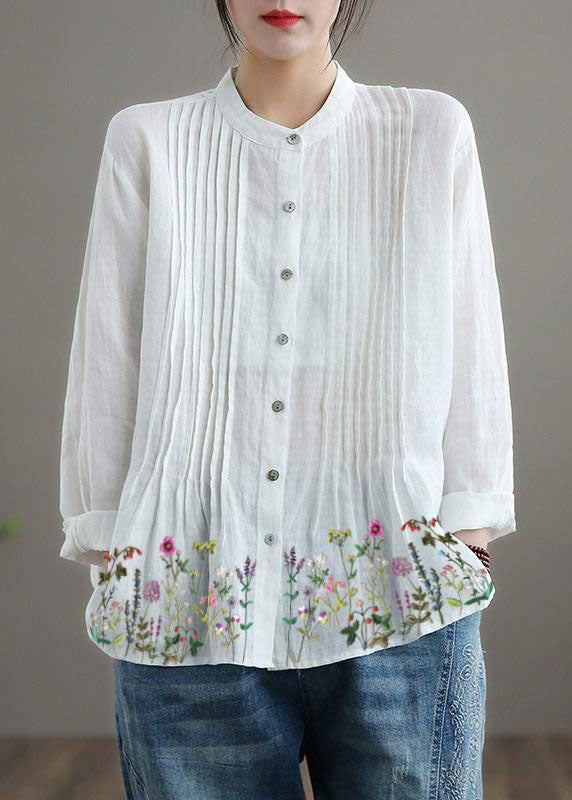 Biologische witte linnen hemdtuniek Blouse voor dames