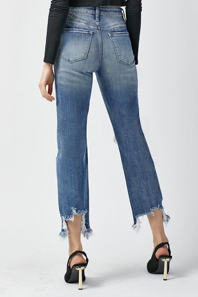 Vianne | Hoge taille distressed cropped straight Spijkerbroek