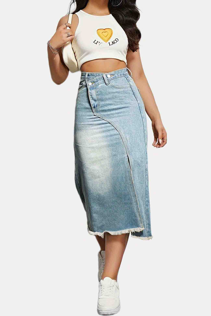 Yina | Denim midi-Rok met split aan de voorkant