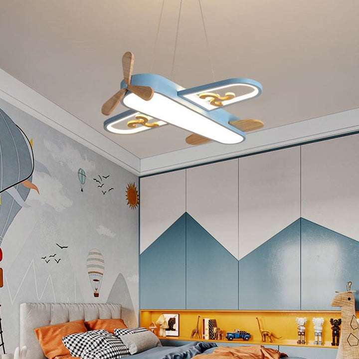 CALORA_ Vliegtuig Hanglamp voor Kinderkamer met Dimbare LED Verlichting en Afstandsbediening