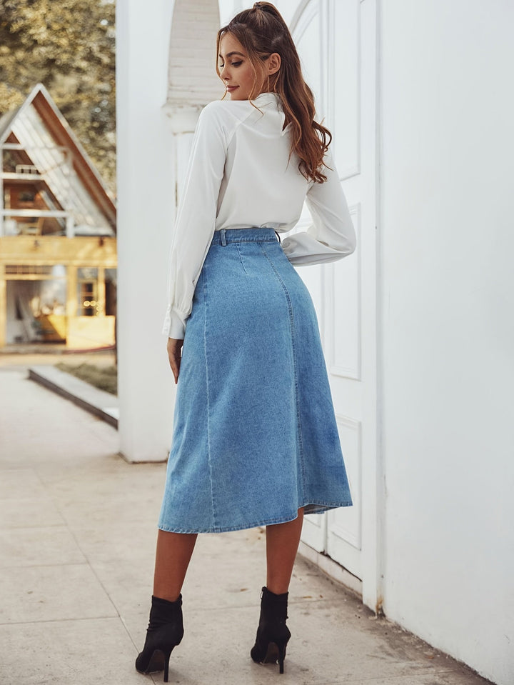 Sibel | Stijlvolle denim midi-rok met knopen