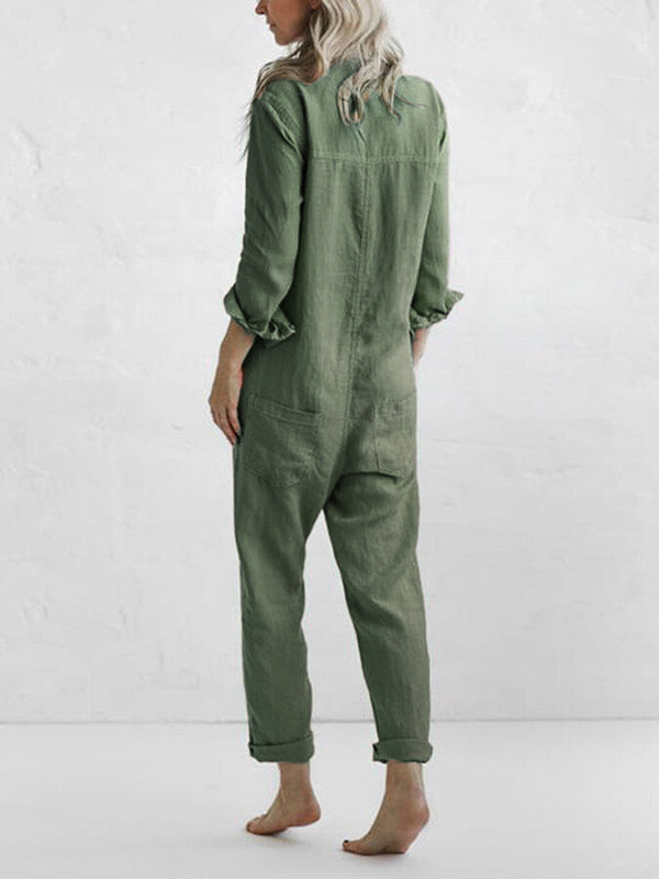 CALORA_ Dames Jumpsuit met Knopen en Lange Mouwen in Relaxed Fit
