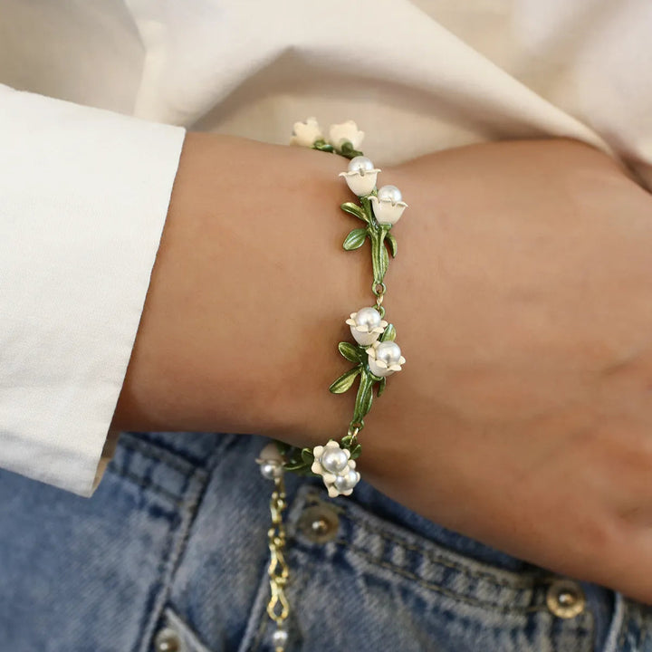 CALORA_ Vintage Armband Sieradenset met Bloeiende Leliën en Parels