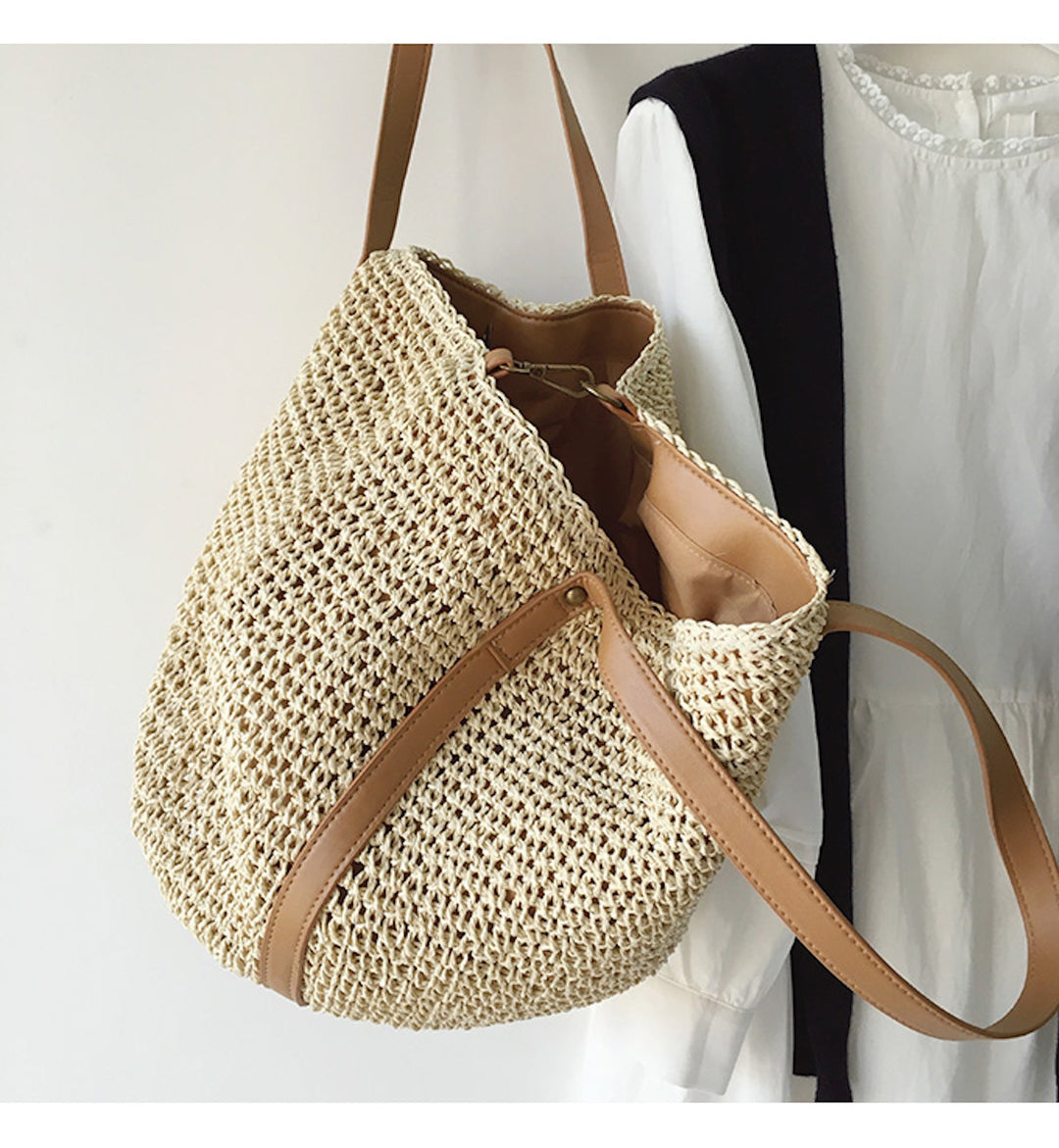 CALORA_ Coastal Chic Riet Geweven Tote Bag - Zomerse Tas en Dagelijkse Essentieel