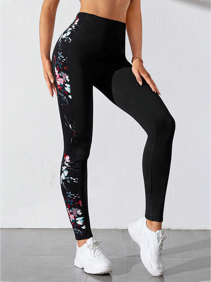 Skinny Bloemenprint broek met brede tailleband