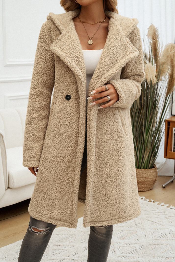 CALORA_ Dames Lange Teddy Jas met Capuchon voor Koude Dagen