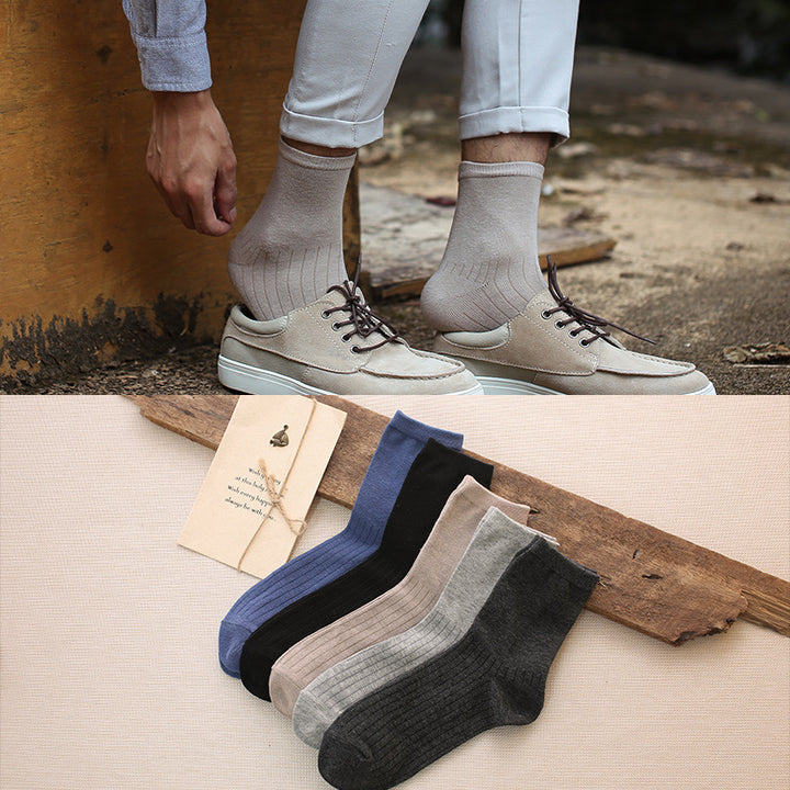 CALORA_ Comfortabele Katoenen Mid-Kalf Sokken voor Heren - Zweetabsorberend en Ademend in Effen Kleuren - Set van 10 Paar voor Herfst/Winter