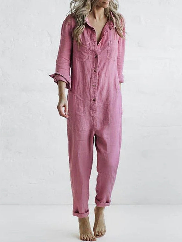 CALORA_ Dames Jumpsuit met Knopen en Lange Mouwen in Relaxed Fit