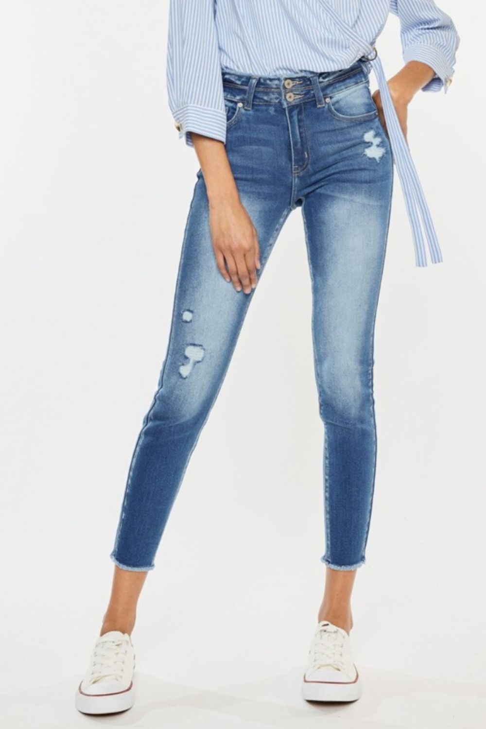 Gewassen denim skinny Spijkerbroek met ruwe rand