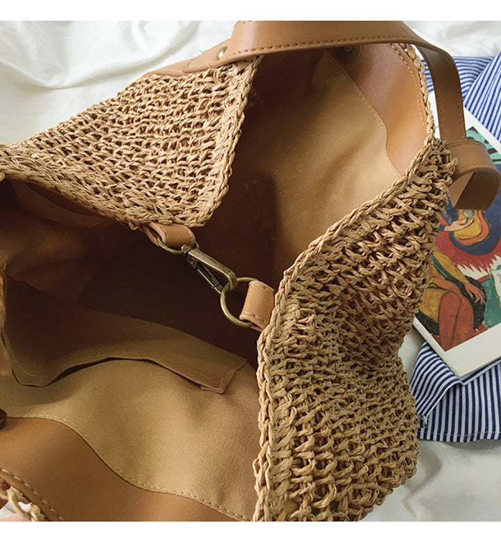 CALORA_ Coastal Chic Riet Geweven Tote Bag - Zomerse Tas en Dagelijkse Essentieel