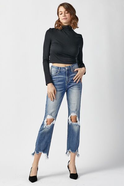 Vianne | Hoge taille distressed cropped straight Spijkerbroek