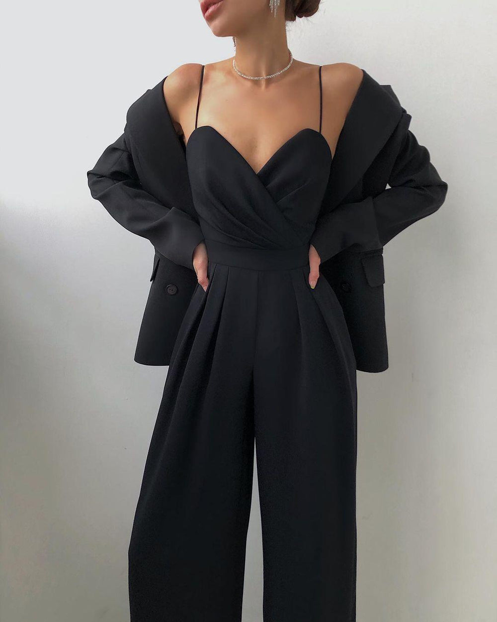CALORA_ Dames Hoge Taille Spaghetti Band Jumpsuit voor Elegante Look