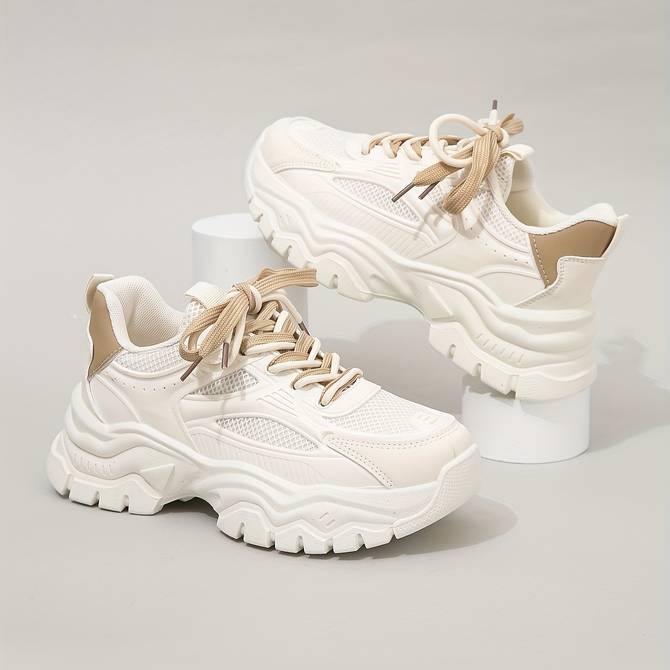 Elegante Witte Beige Strik Sneakers