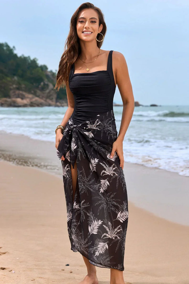 CALORA_ Vrouwen Badpak Set met Vierkante Hals en Bloemenprint Cover-Up