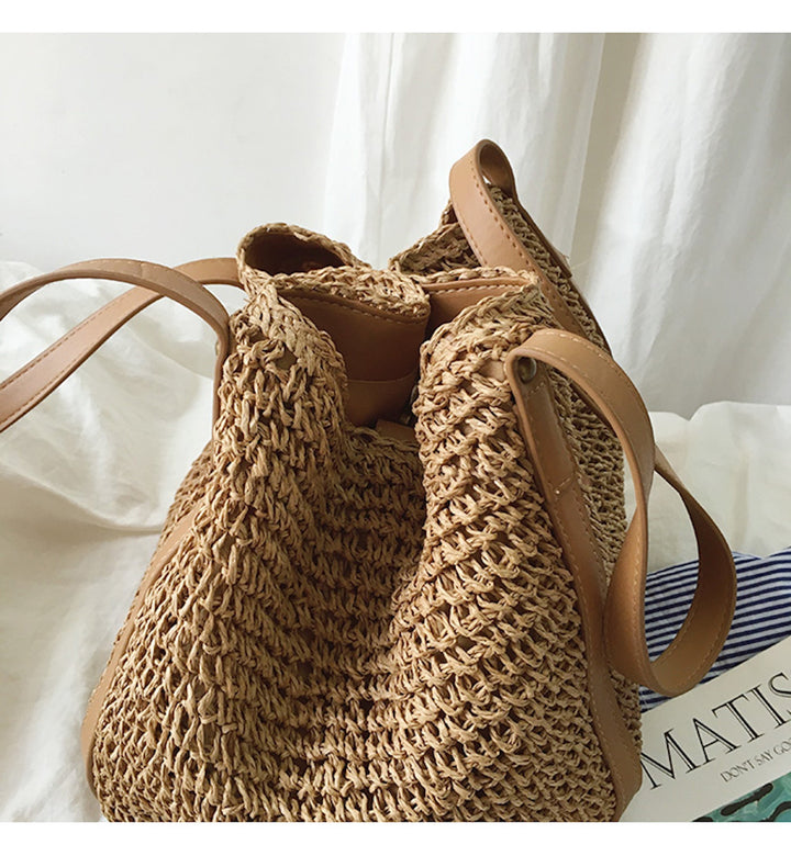 CALORA_ Coastal Chic Riet Geweven Tote Bag - Zomerse Tas en Dagelijkse Essentieel