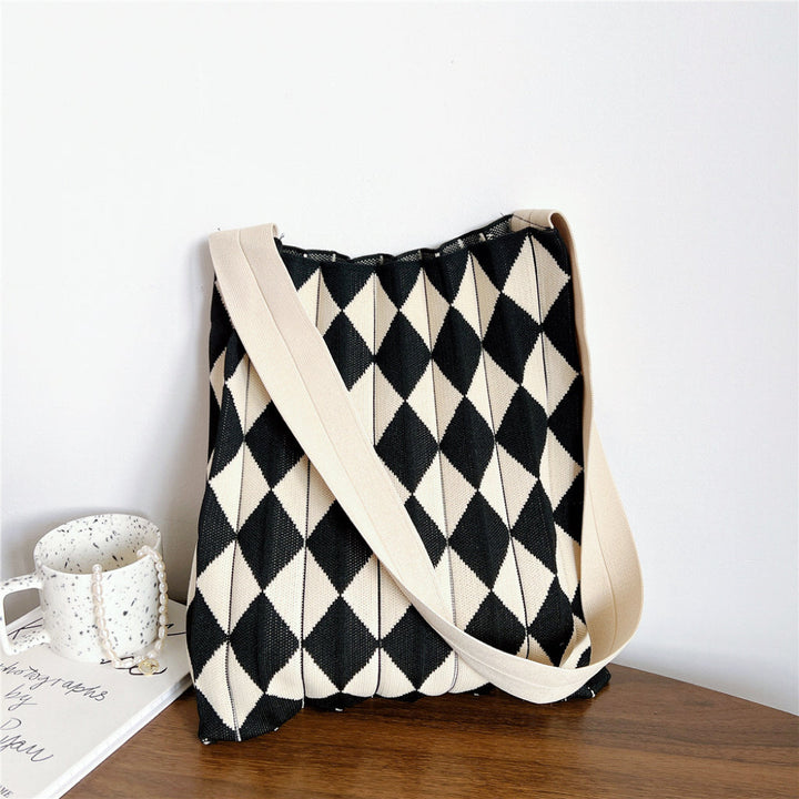 Opvouwbare Argyle Gebreide Tote Bag