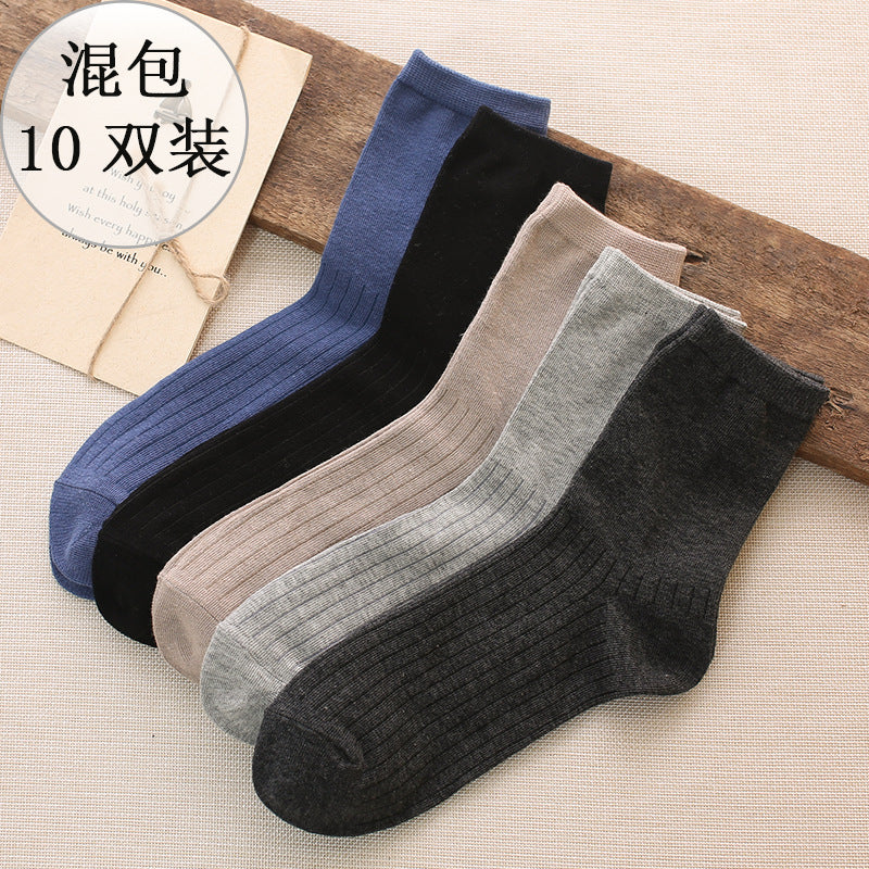 CALORA_ Comfortabele Katoenen Mid-Kalf Sokken voor Heren - Zweetabsorberend en Ademend in Effen Kleuren - Set van 10 Paar voor Herfst/Winter