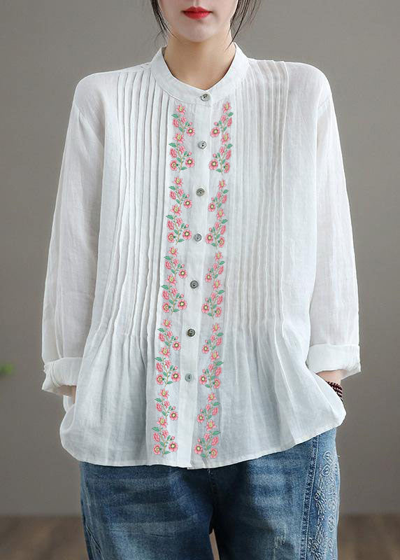 Biologische witte linnen hemdtuniek Blouse voor dames