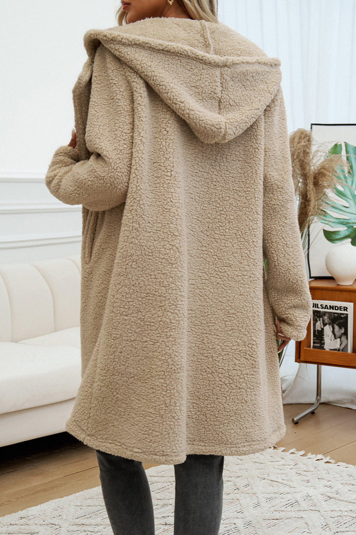 CALORA_ Dames Lange Teddy Jas met Capuchon voor Koude Dagen