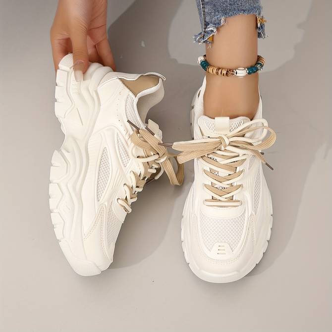 Elegante Witte Beige Strik Sneakers