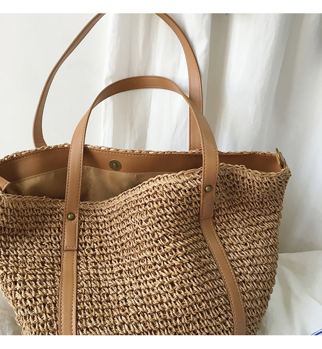 CALORA_ Coastal Chic Riet Geweven Tote Bag - Zomerse Tas en Dagelijkse Essentieel