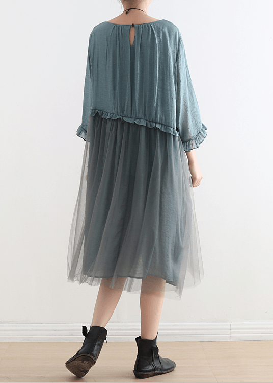 French Tea Green Tull Maxi jurken patchwork chiffon zomerjurk