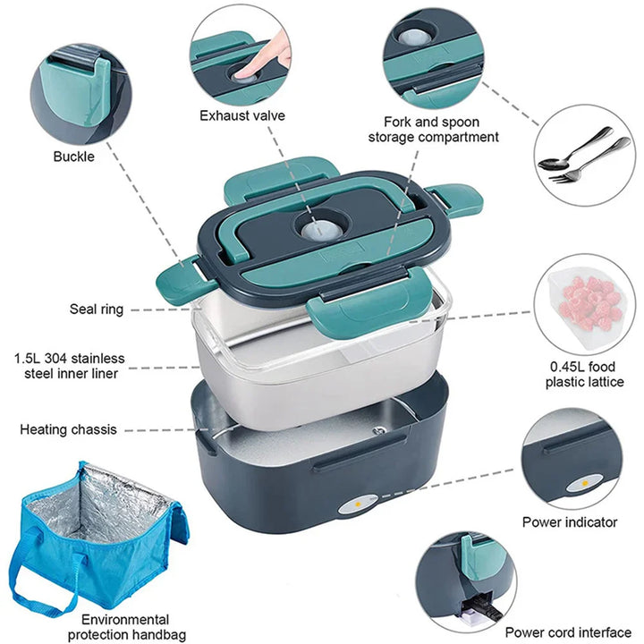 CALORA_ FreshPrep | 2-in-1 RVS Verwarmbare Lunchbox - 1.5L - voor onderweg