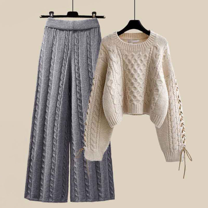 Herfst/winter gebreide trui en wijde broek tweedelige set