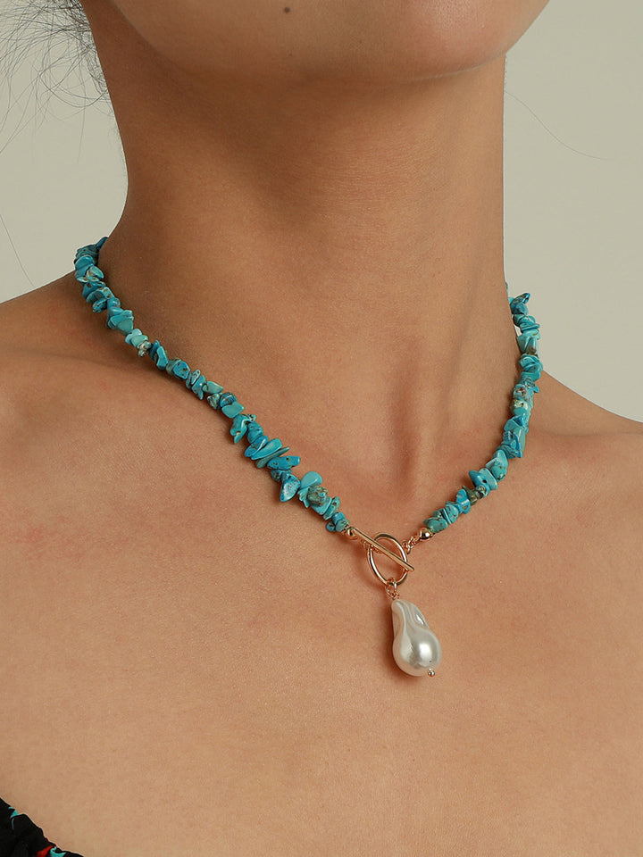 Éclat | Abstracte Parel groene turquoise Ketting