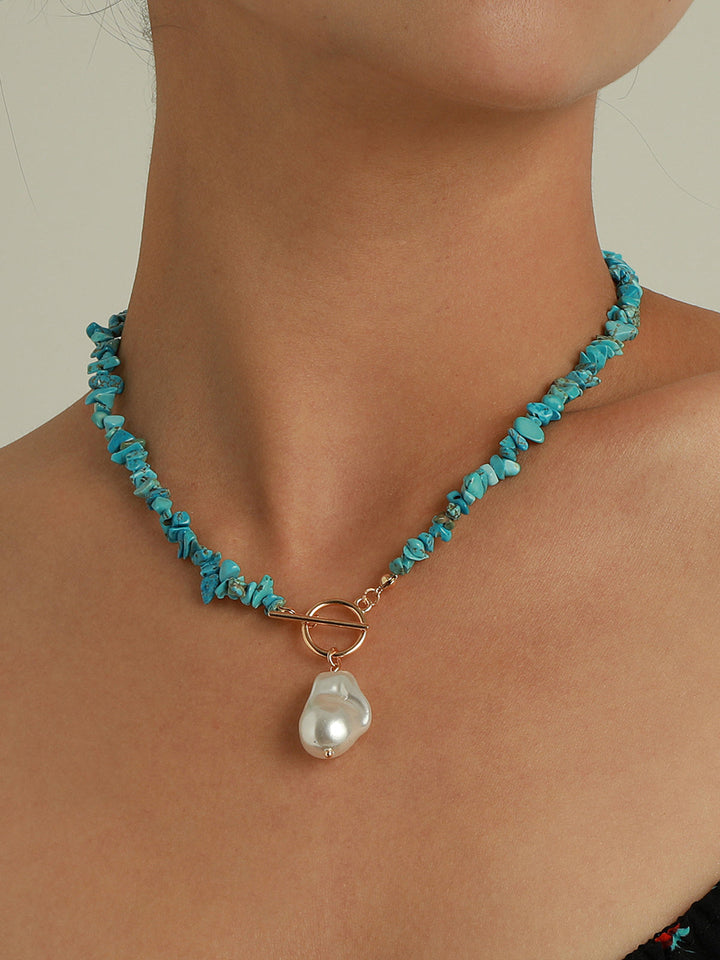 Éclat | Abstracte Parel groene turquoise Ketting