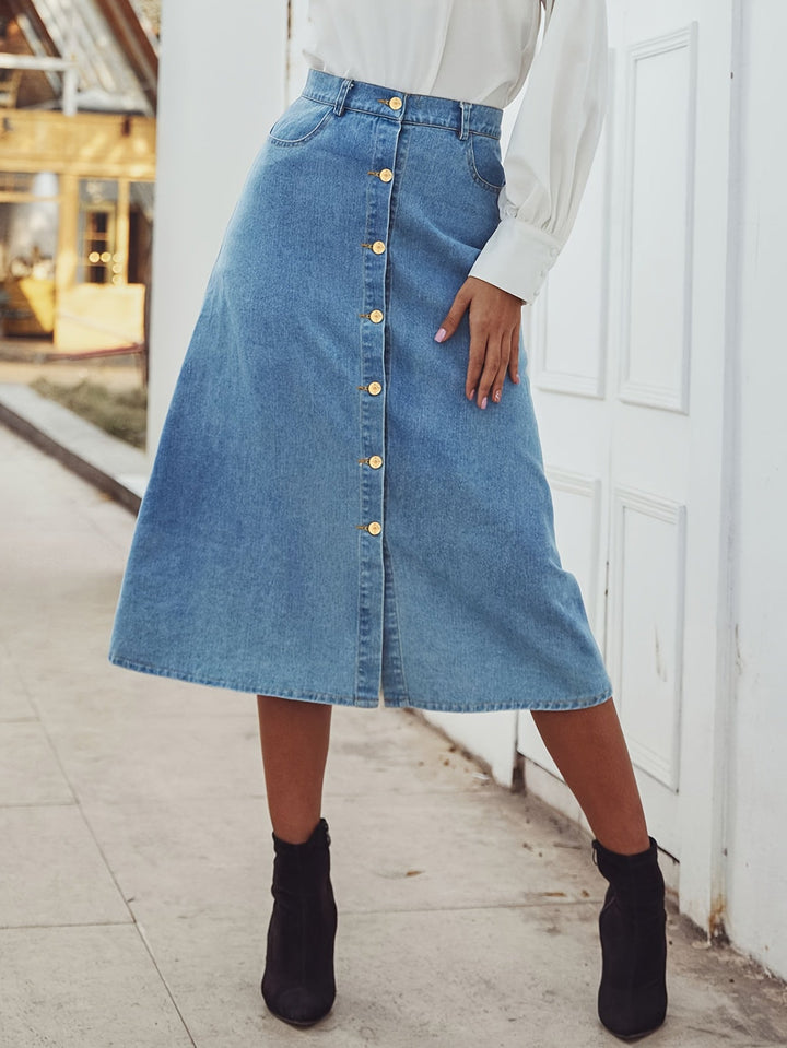 Sibel | Stijlvolle denim midi-rok met knopen