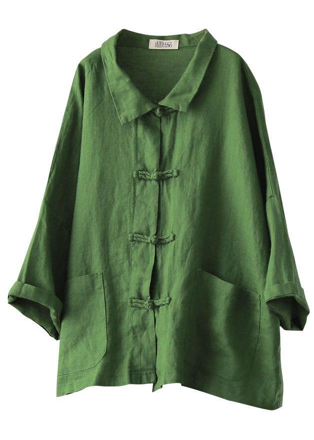 Linnen Blouse met Peter Pan Kraag en Zakken