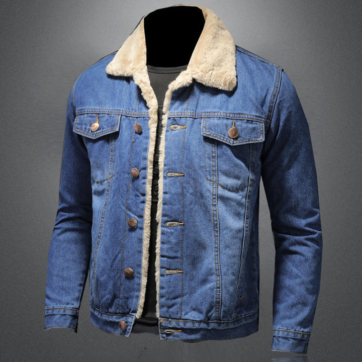 Stijlvolle Winter Fleece Dikke Denim Jas